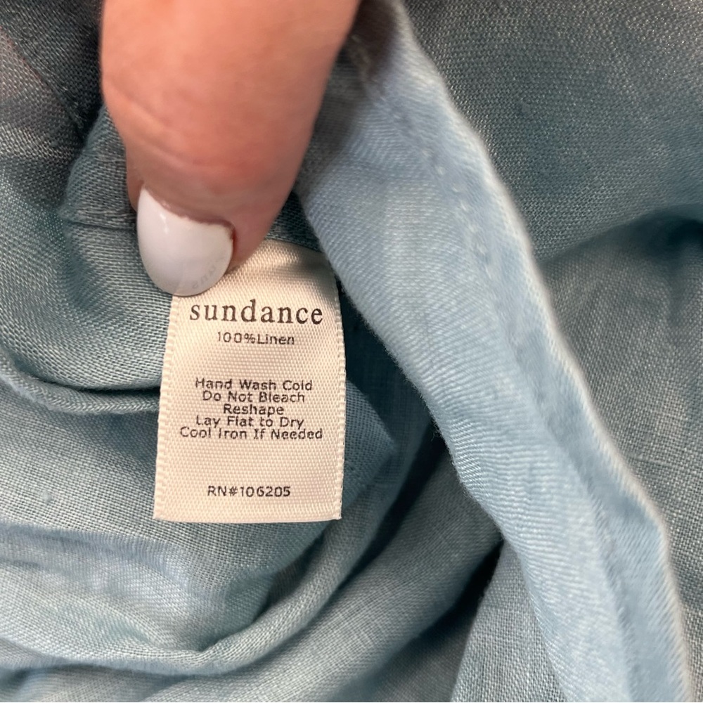 Sundance Katina Shirt 100% Linen Pintuck Tunic Top Button Front Blue XS NWOT - Picture 4 of 10